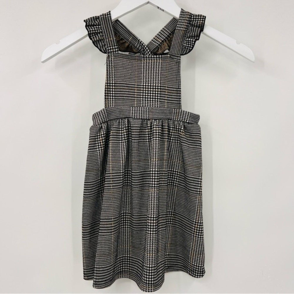 Heart & Arrow Houndstooth Black White Overall Dress Size 3T